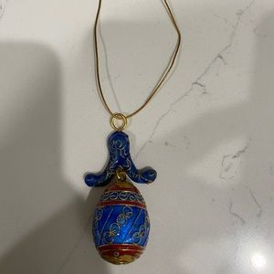 Vintage Dillards CLOISONNE Enameled Egg Ornament Christmas Theme Holiday Blue Go